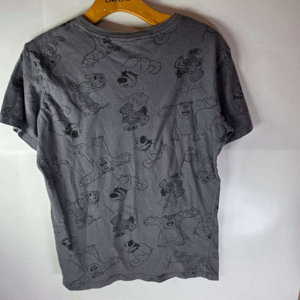 Disney Parks Pixar Allover Print Shirt Adult Small Gray Sulley Wall-E Blue Tag - Picture 5 of 5